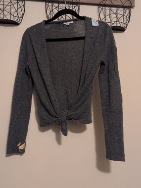 Garnet Hill Charcoal Cashmere Cardigan with Tie Front
